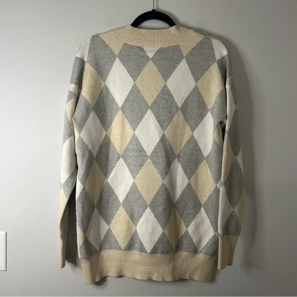 Evereve Pippa Argyle Cream Tan Cardigan - Picture 4 of 7